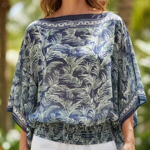 Max Studio Palm Print Blouse with Split Sleeves